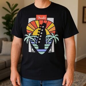 Fender XX-Large Black‎ Graphic T-Shirt NWT | Sunset Guitar Palm Tree Print
